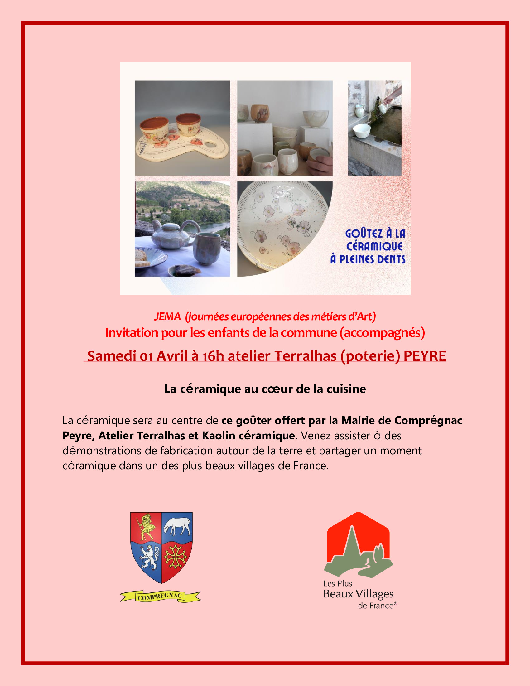 Lire la suite à propos de l’article Les élus offrent le goûter aux enfants le samedi 01 avril 2023. Nous vous donnons rendez-vous chez notre potière les ateliers de Terralhas.