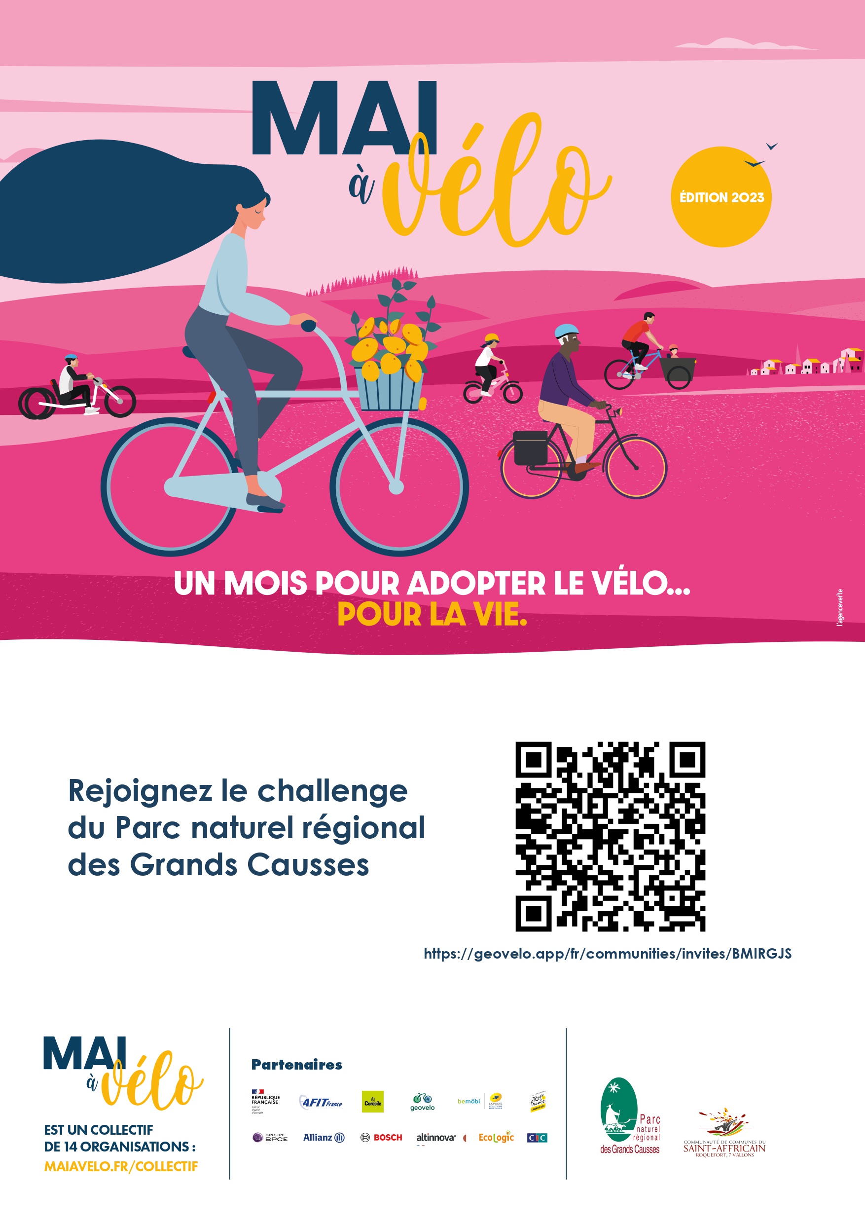 Lire la suite à propos de l’article En mai, tous en selle ! 🚲 Participez au challenge national Mai à Vélo en rejoignant la communauté locale du Parc naturel régional des Grands Causses : https://geovelo.app/fr/communities/invites/BMIRGJS L’objectif ? Parcourir collectivement le plus du kilomètres à vélo et peut-être finir sur le podium national… 🏆 Plus d’informations sur : https://maiavelo.fr/