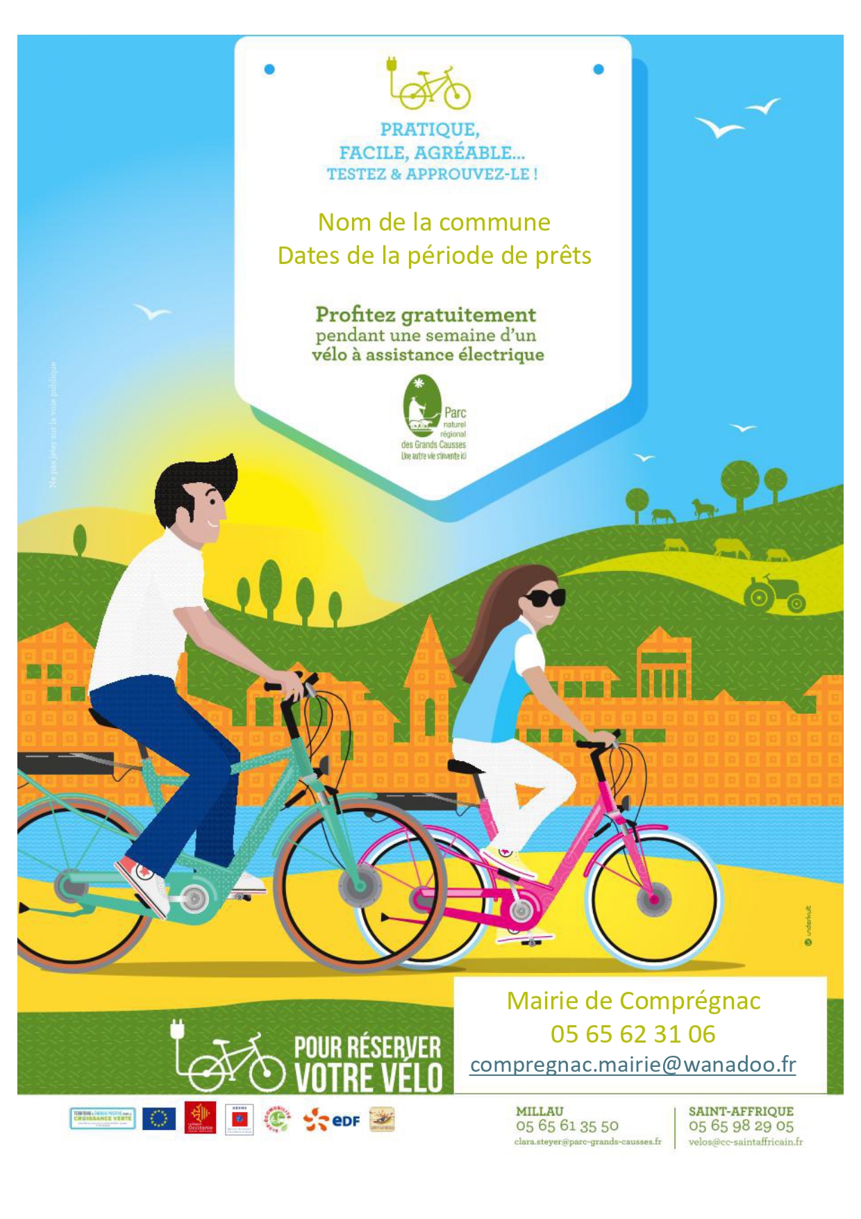 Lire la suite à propos de l’article En partenariat avec le PNRGC, prêt de vélos électrique du 23 juin 17h00 au 30 juin 08h00. Merci de vous adresser à la mairie.